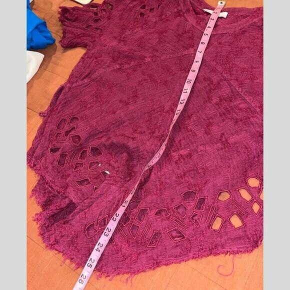 IRO Burbundy Lace Cotton Blend Round Neck Cut Out Blouse Women’s Size 6 - Picture 7 of 9